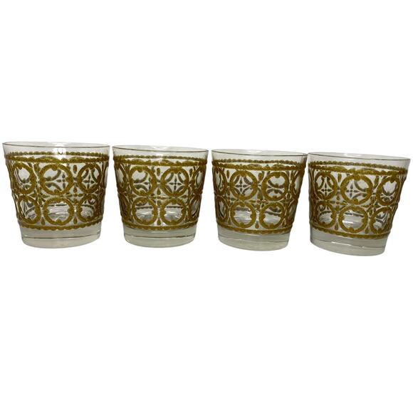 Vintage Libbey Short Glass Cups 8oz each Set of 4 Geometric Design - Picture 5 of 9